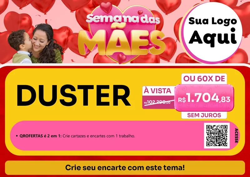 Modelo de Cartaz para Cartaz A4 Horizontal com o tema Semana Das Mães para Concessionaria de Carros