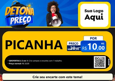 Modelo de Cartaz para Cartaz A4 Horizontal com o tema Detona Preços para Açougue