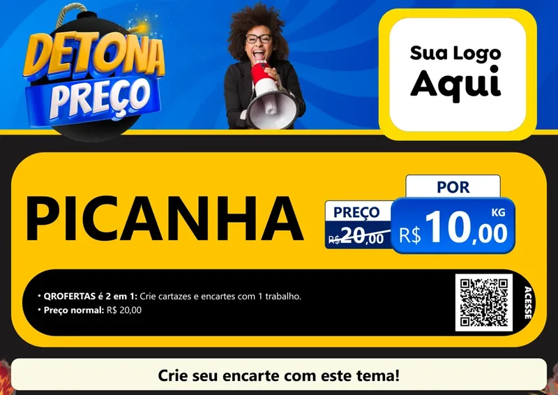 Modelo de Cartaz para Cartaz A4 Horizontal com o tema Detona Preços para Açougue