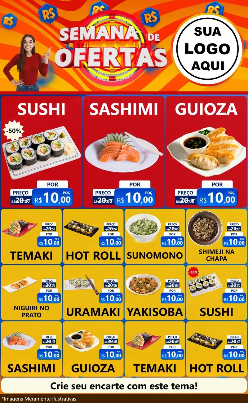 Modelo de Encarte para Encarte Grande com o tema Semana de Ofertas para Comida japonesa