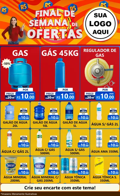 Modelo de Encarte para Encarte Grande com o tema Final de Semana de Ofertas para Água e gás
