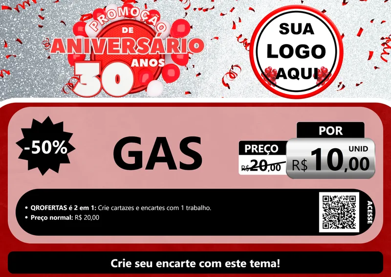 Modelo de Cartaz para Cartaz A4 Horizontal com o tema Promoção de Aniversário - 30 Anos para Água e gás