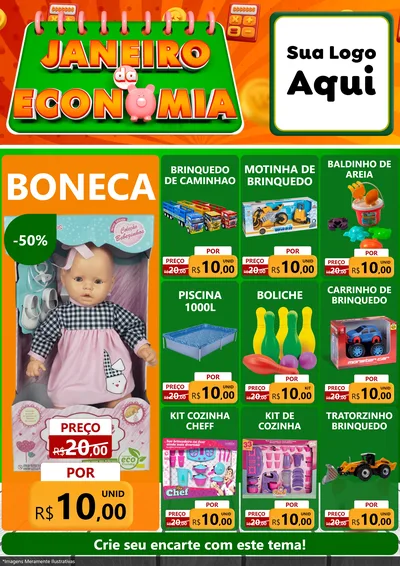 Modelo de Encarte para Encarte A4 Vertical com o tema Janeiro da Economia para Brinquedos