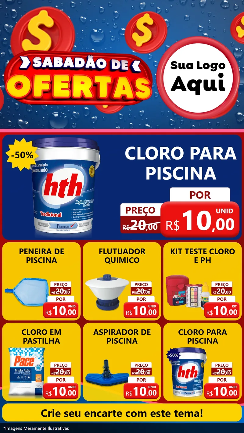 Modelo de Rede Social para Stories com o tema Sabadão de Ofertas para Produtos para Piscina