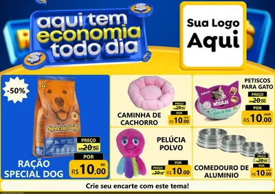 Modelo de Encarte para Encarte A4 Horizontal com o tema Aqui Tem Economia Todo Dia para Pet Shop