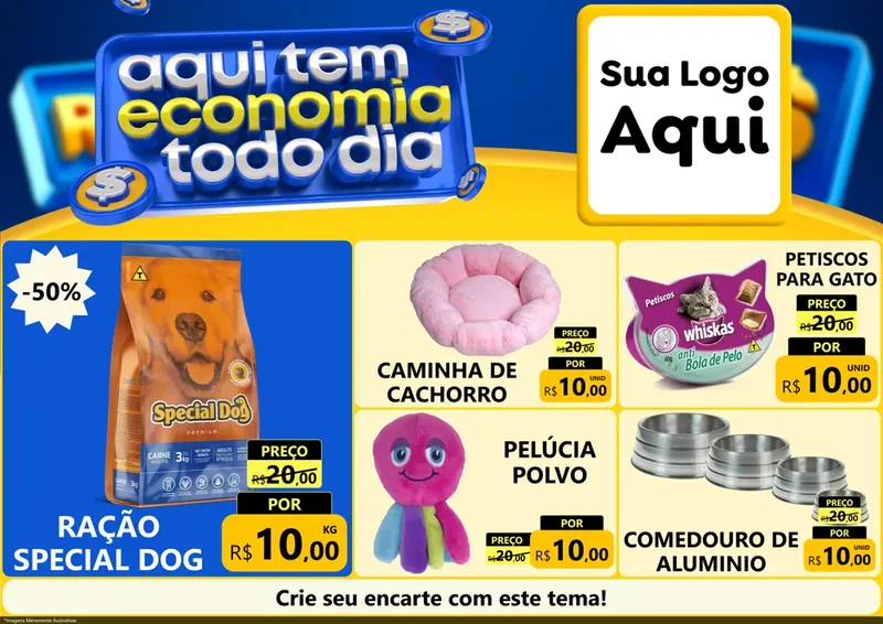 Modelo de Encarte para Encarte A4 Horizontal com o tema Aqui Tem Economia Todo Dia para Pet Shop