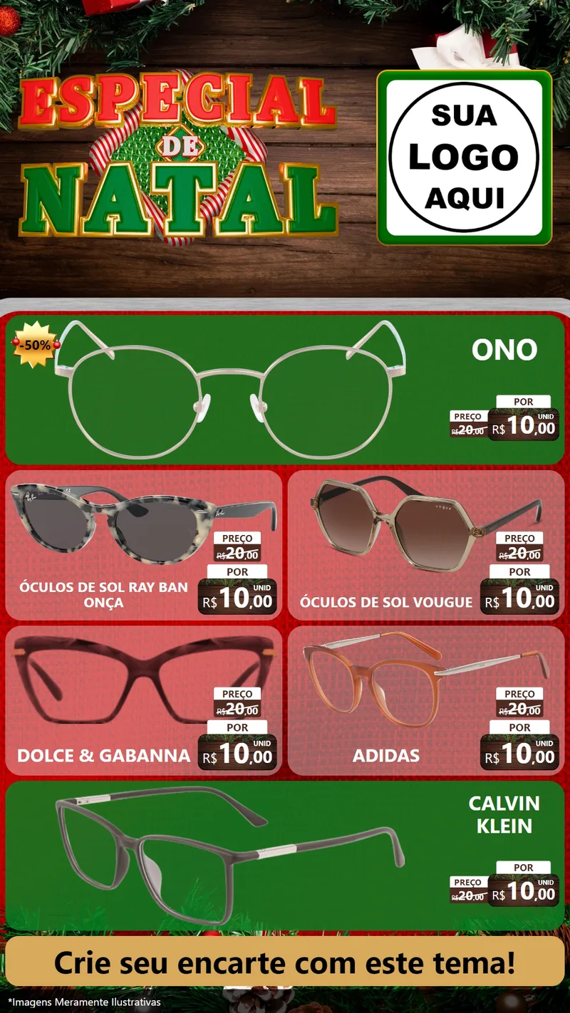 Modelo de TV para TV Vertical com o tema Especial de Natal para Óticas