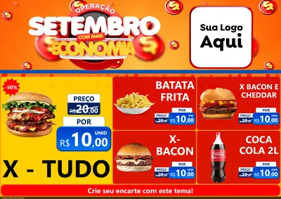Modelo de Encarte para Encarte A4 Horizontal com o tema Operação Setembro Com Muita Economia para Hamburgueria