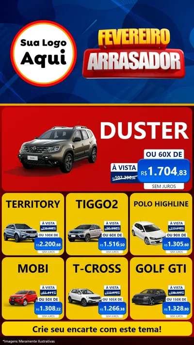 Modelo de Rede Social para Stories com o tema Fevereiro Arrasador para Concessionaria de Carros