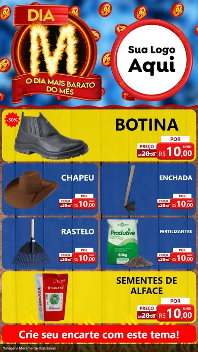 Modelo de TV para TV Vertical com o tema Dia M - O Dia Mais Barato Do Mês para Agropecuária