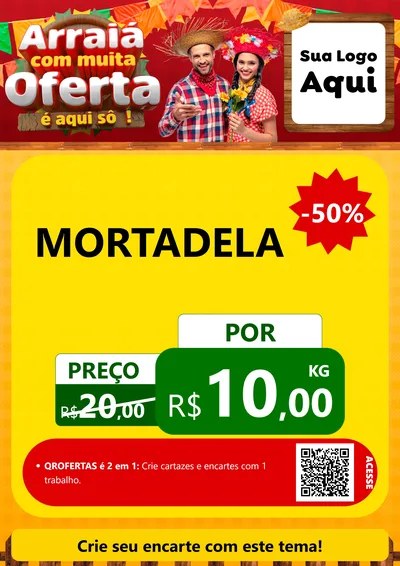 Modelo de Cartaz para Cartaz A4 Vertical com o tema Arraiá Com Muita Oferta - É Aqui Sô! para Frios e Laticínios
