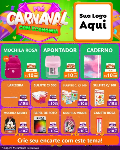 Modelo de Rede Social para Feed Instagram com o tema Pré-Carnaval Com Economia para Papelaria