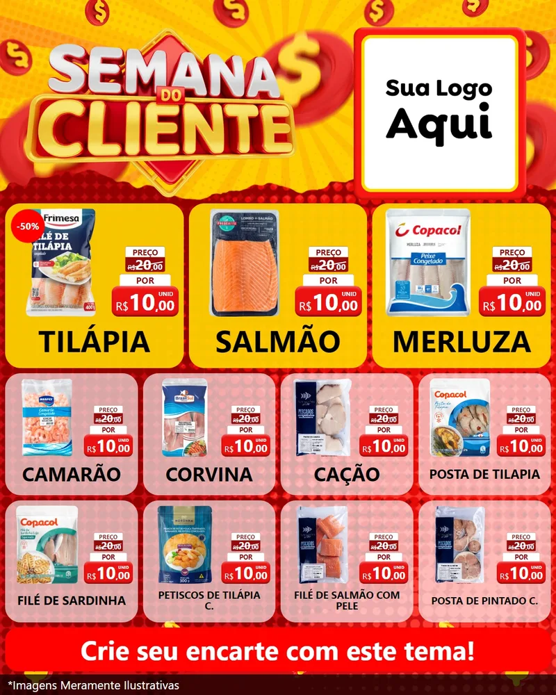 Modelo de Rede Social para Feed Instagram com o tema Semana do Cliente para Peixaria