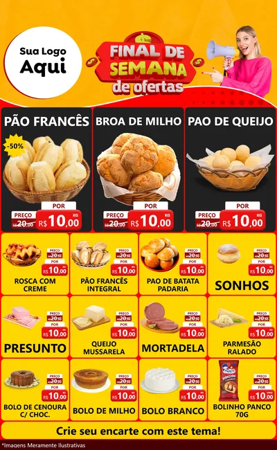 Modelo de Encarte para Encarte Grande com o tema Final de Semana de Ofertas para Padaria