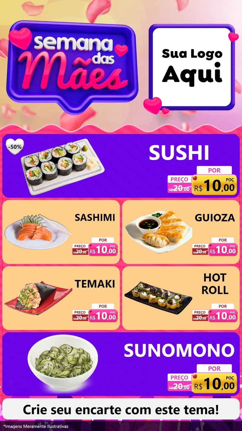 Modelo de TV para TV Vertical com o tema Semana das Mães para Comida japonesa