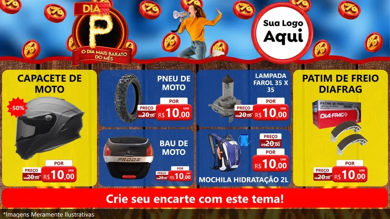 Modelo de TV para TV Horizontal com o tema Dia P - O Dia Mais Barato Do Mês para Moto peças