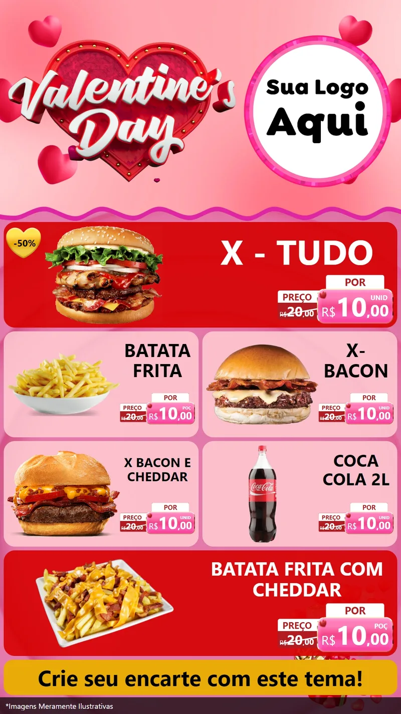 Modelo de TV para TV Vertical com o tema Valentine's Day para Hamburgueria