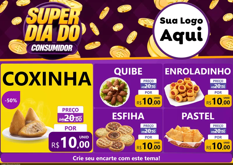 Modelo de Encarte para Encarte A4 Horizontal com o tema Super Dia do Consumidor para Salgadaria