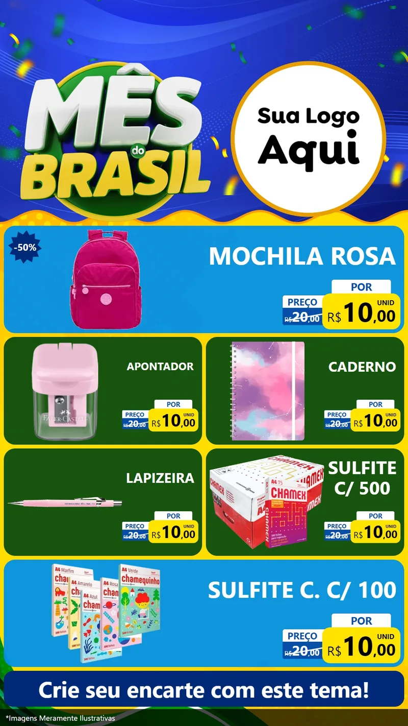 Modelo de TV para TV Vertical com o tema Mês do Brasil para Papelaria