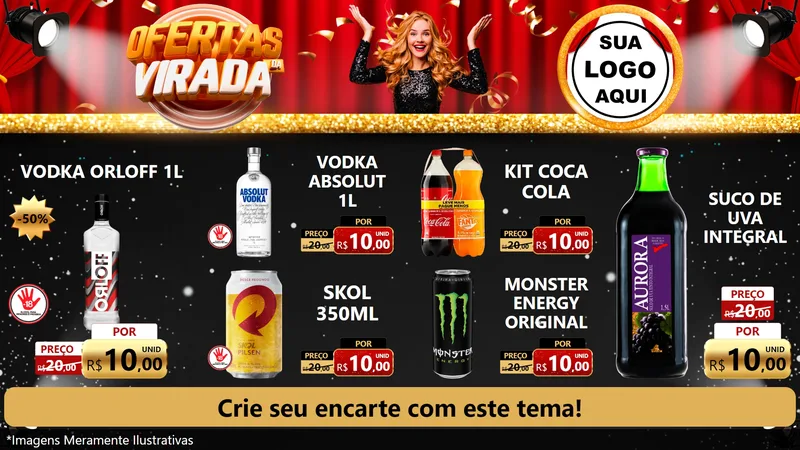 Modelo de TV para TV Horizontal com o tema Ofertas da Virada para Distribuidora de bebidas