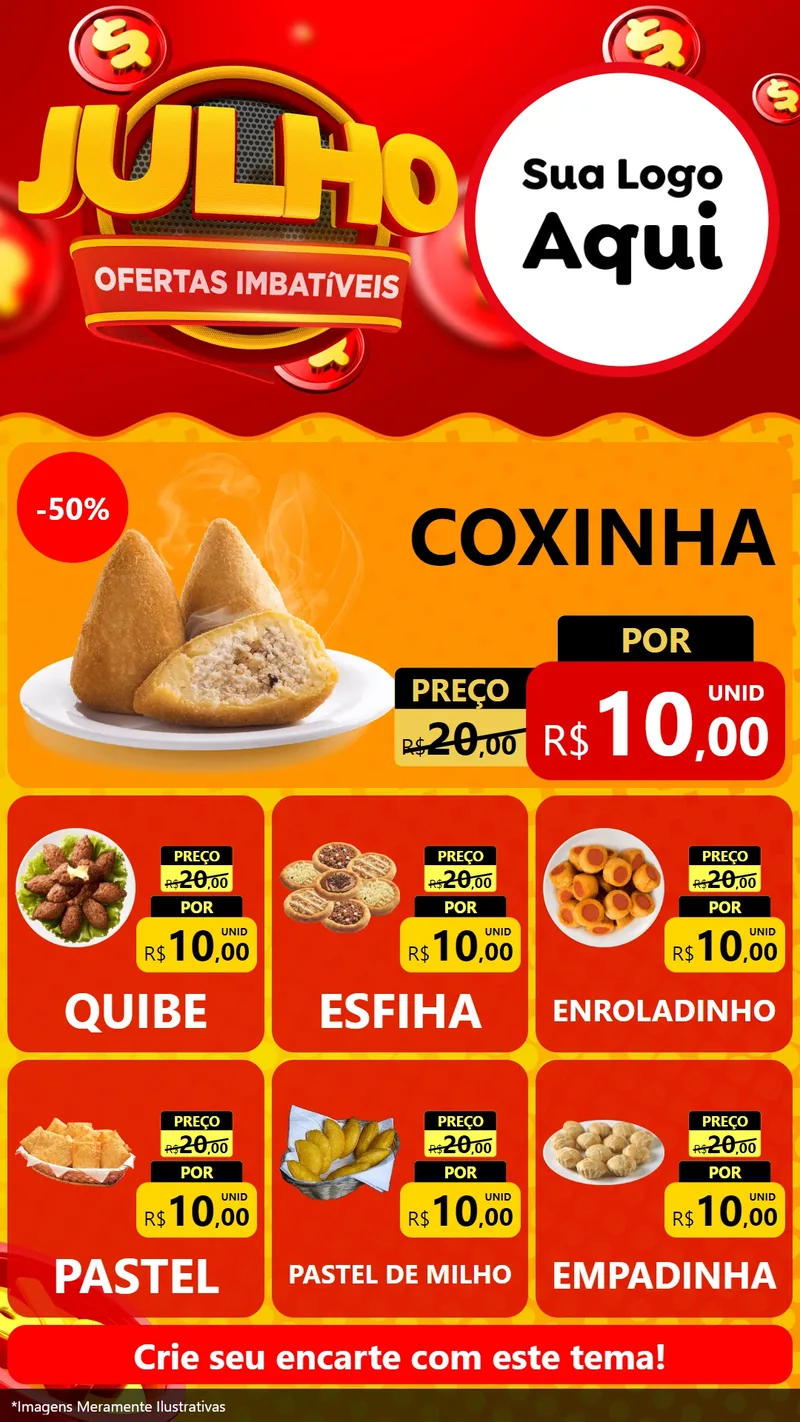 Modelo de Rede Social para Stories com o tema Julho Ofertas Imbatíveis para Salgadaria