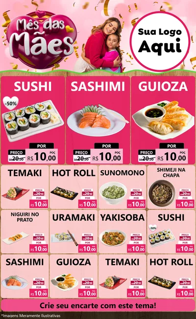 Modelo de Encarte para Encarte Grande com o tema Mês das Mães para Comida japonesa