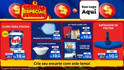Modelo de TV para TV Horizontal com o tema Ofertas Especiais de Agosto para Produtos para Piscina