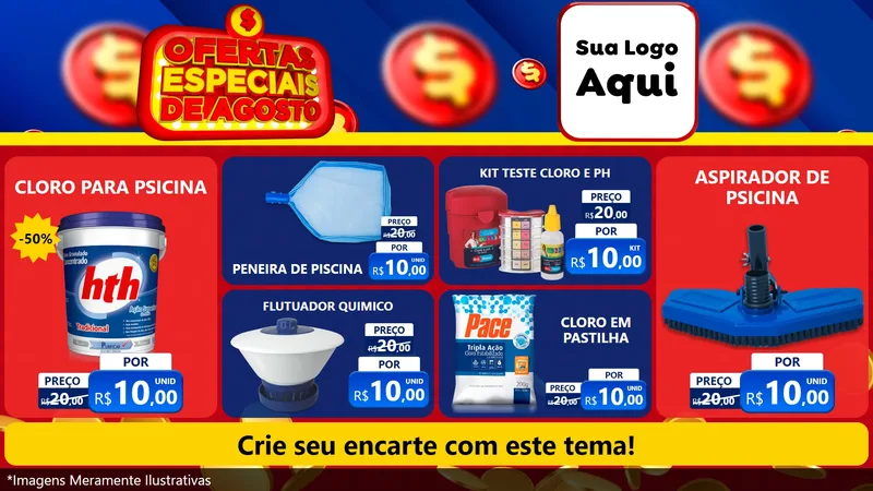Modelo de TV para TV Horizontal com o tema Ofertas Especiais de Agosto para Produtos para Piscina