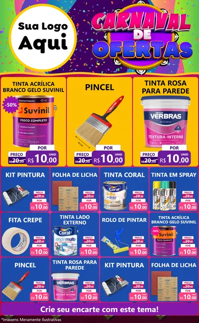 Modelo de Encarte para Encarte Grande com o tema Carnaval de Ofertas para Tintas e Ferramentas