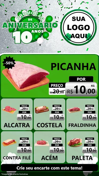 Modelo de Rede Social para Stories com o tema Promoção de Aniversário - 10 Anos para Açougue