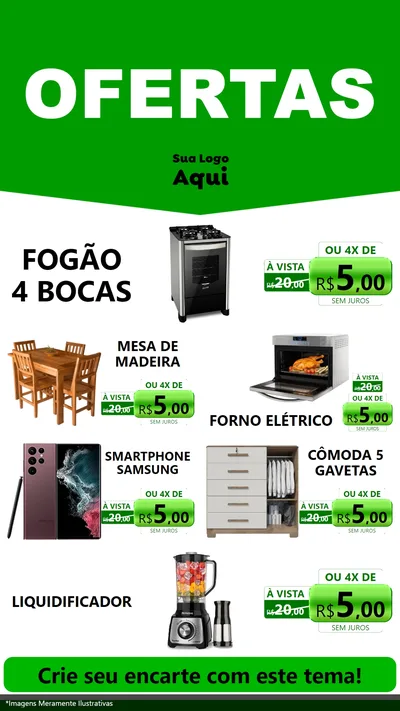 Modelo de TV para TV Vertical com o tema Ofertas Verde Cartaz para Móveis e Eletro