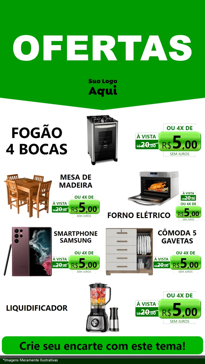 Modelo de TV para TV Vertical com o tema Ofertas Verde Cartaz para Móveis e Eletro