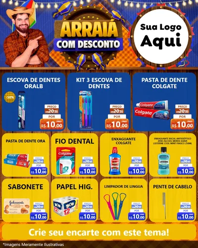 Modelo de Rede Social para Feed Instagram com o tema Arraiá Com Desconto para Higiene Pessoal
