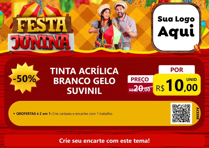 Modelo de Cartaz para Cartaz A4 Horizontal com o tema Festa Junina para Tintas e Ferramentas