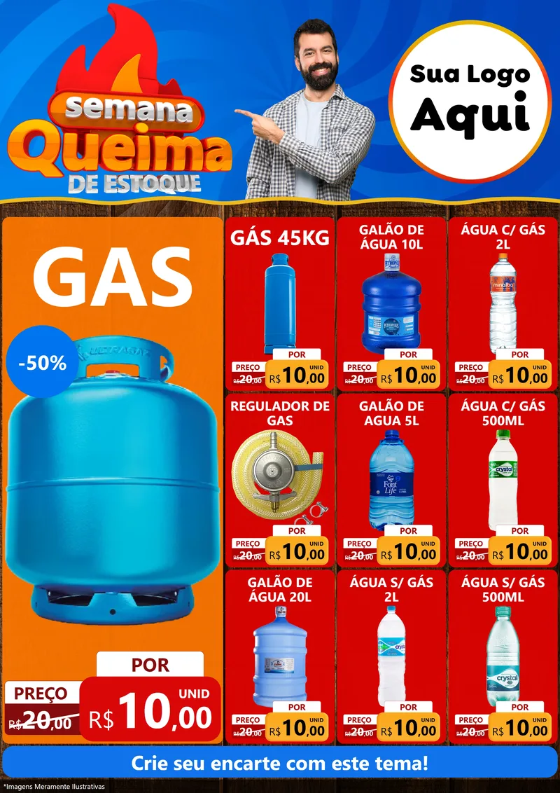 Modelo de Encarte para Encarte A4 Vertical com o tema Semana Queima de Estoque para Água e gás