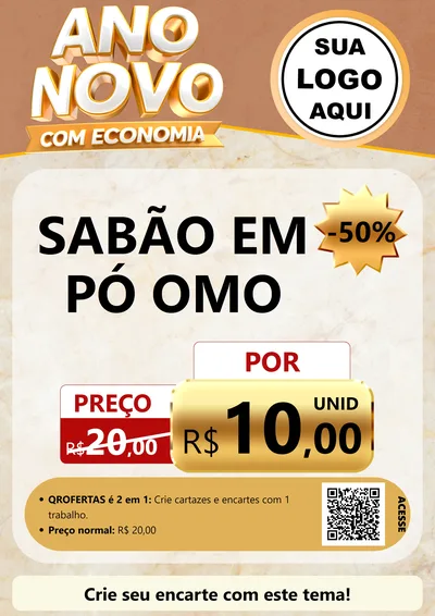 Modelo de Cartaz para Cartaz A4 Vertical com o tema Ano Novo Com Economia para Produtos de Limpeza