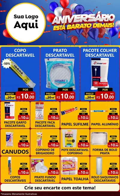 Modelo de Encarte para Encarte Grande com o tema Aniversário para Embalagens
