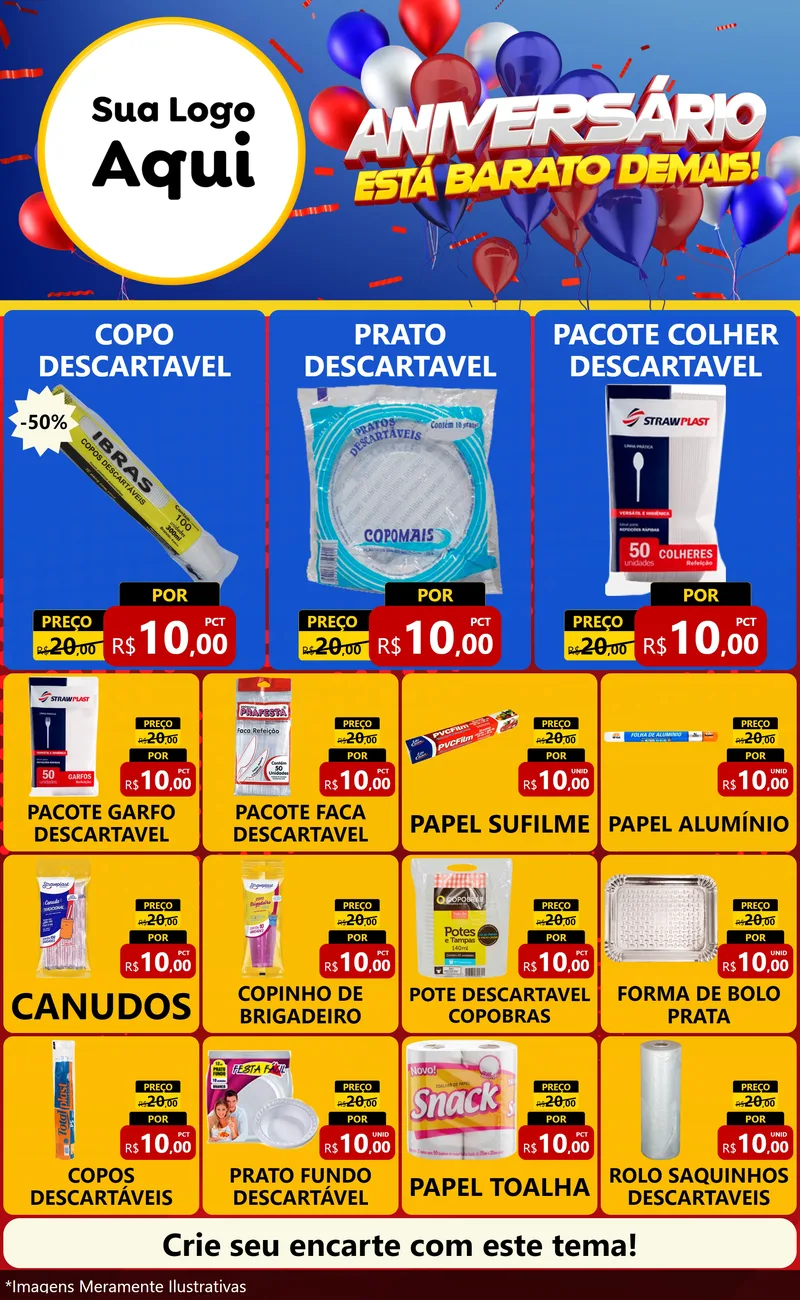 Modelo de Encarte para Encarte Grande com o tema Aniversário para Embalagens