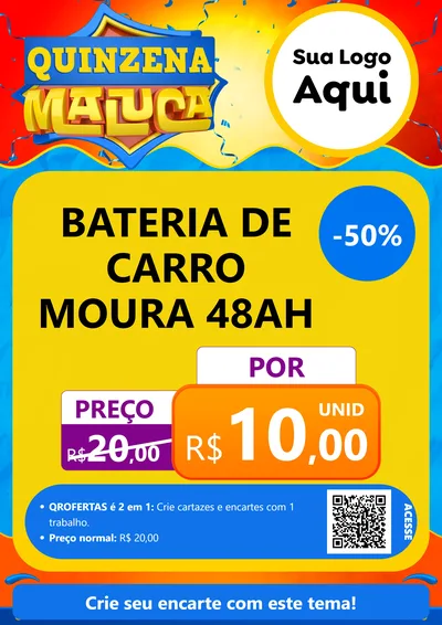 Modelo de Cartaz para Cartaz A4 Vertical com o tema Quinzena Maluca para Baterias Elétricas