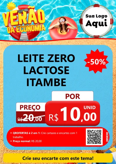 Modelo de Cartaz para Cartaz A4 Vertical com o tema Verão da Economia para Frios e Laticínios