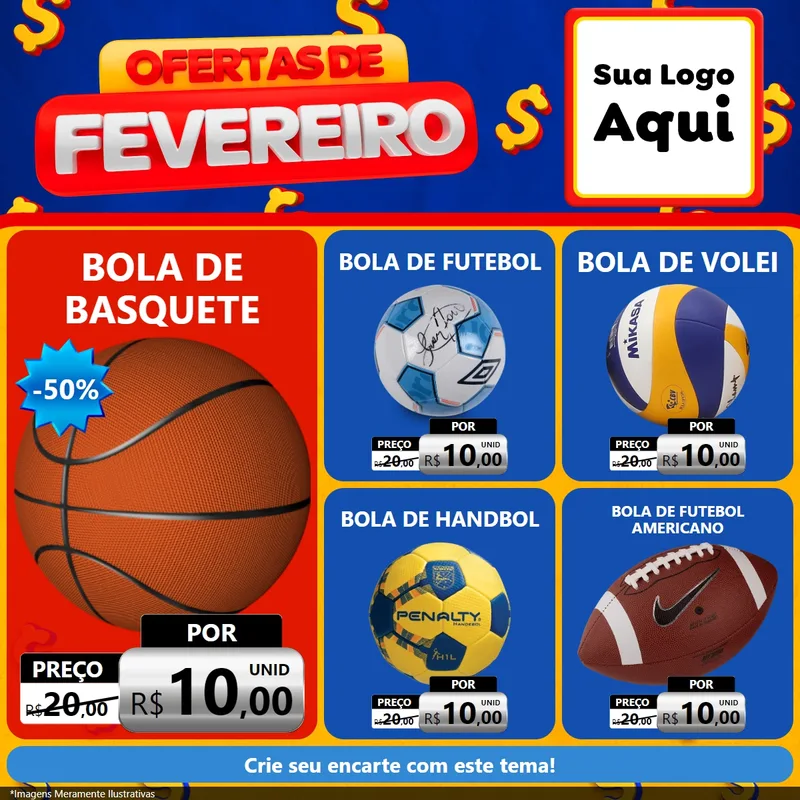 Modelo de Rede Social para Feed Facebook com o tema Ofertas de Fevereiro para Artigos Esportivos
