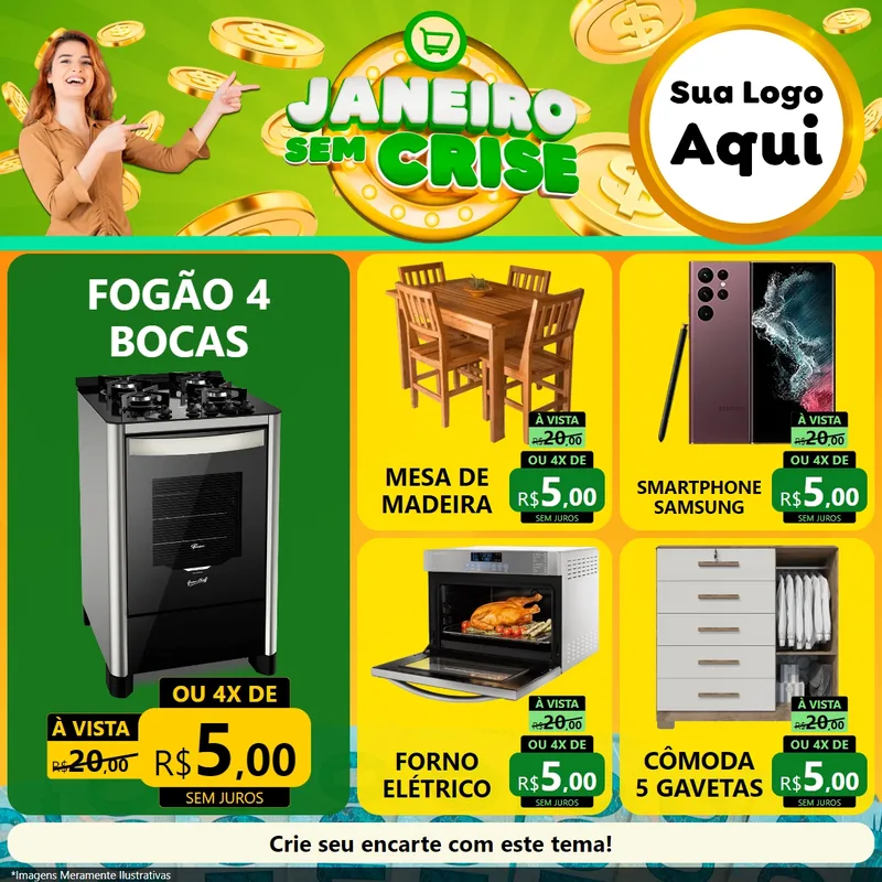 Modelo de Rede Social para Feed Facebook com o tema Janeiro Sem Crise para Móveis e Eletro