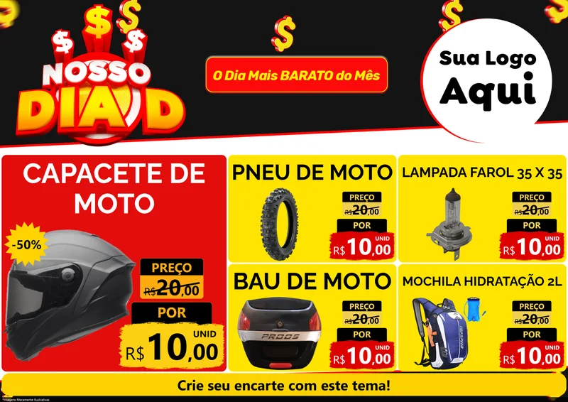 Modelo de Encarte para Encarte A4 Horizontal com o tema Nosso Dia D para Moto peças