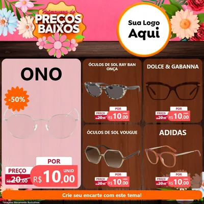 Modelo de Rede Social para Feed Facebook com o tema Primavera de Preços Baixos para Óticas