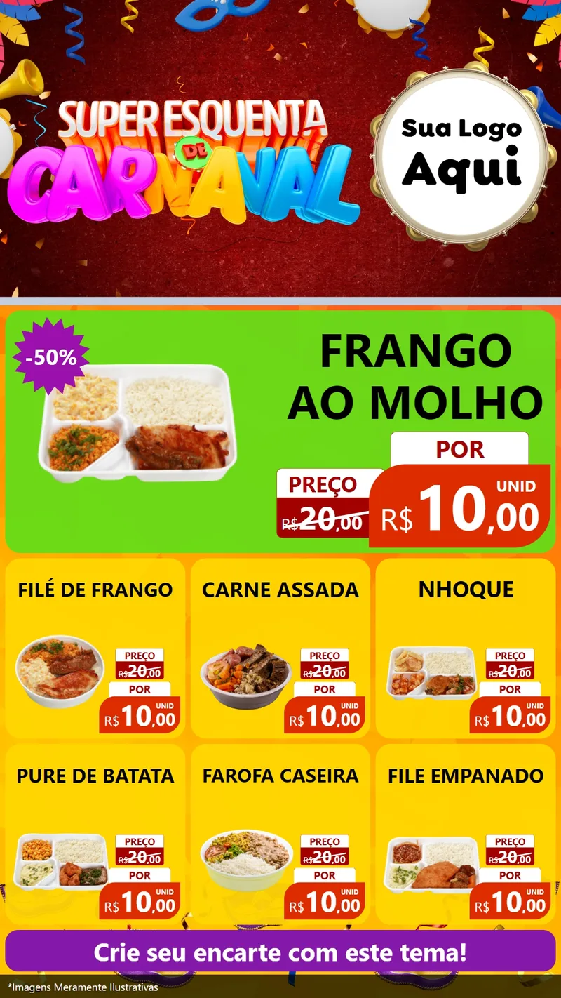 Modelo de Rede Social para Stories com o tema Super Esquenta de Carnaval para Restaurante
