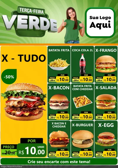 Modelo de Encarte para Encarte A4 Vertical com o tema Terça - Feira Verde para Hamburgueria