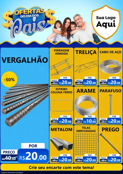 Modelo de Encarte para Encarte A4 Vertical com o tema Ofertas do Dia dos Pais para Ferragens