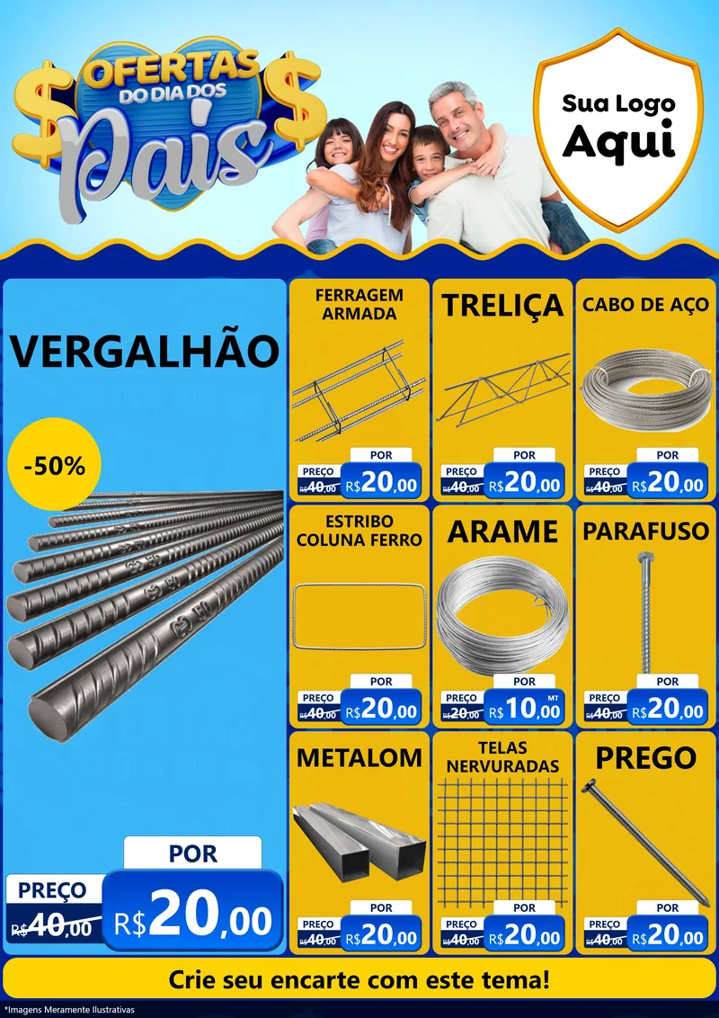 Modelo de Encarte para Encarte A4 Vertical com o tema Ofertas do Dia dos Pais para Ferragens