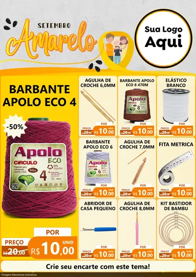 Modelo de Encarte para Encarte A4 Vertical com o tema Setembro Amarelo para Armarinho e Aviamentos