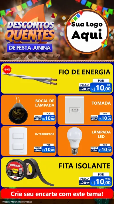 Modelo de TV para TV Vertical com o tema Descontos Quentes de Festa Junina para Materiais Elétricos